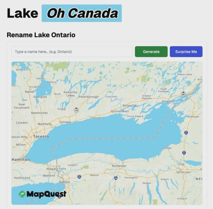 Bản đồ MapQuest vẫn hiển thị tên hồ Ontario
