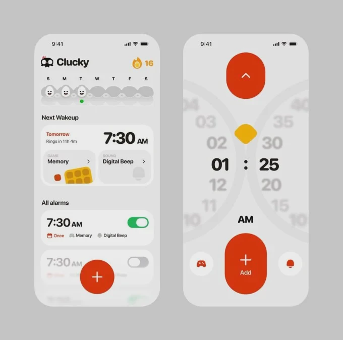 Giao diện ứng dụng báo thức Clucky trên iPhone