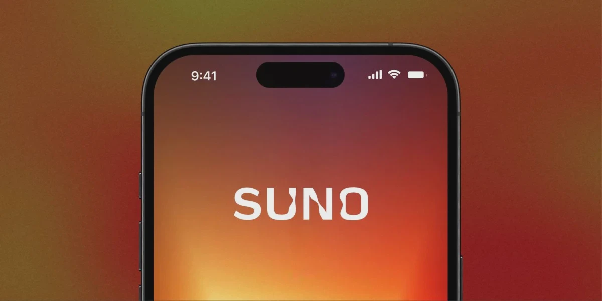 Biểu trưng Suno trên nền chuyển sắc màu tím