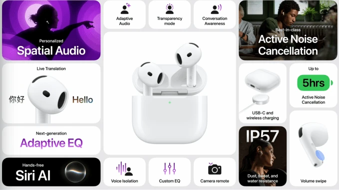 Tai nghe AirPods 5 và hộp sạc màu trắng của Apple