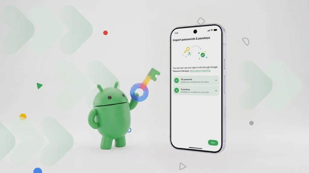 Điện thoại Android hiển thị tính năng chuyển mật khẩu của Google