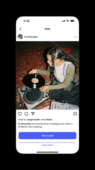 Giao diện thêm bài viết được gắn thẻ vào lưới Instagram