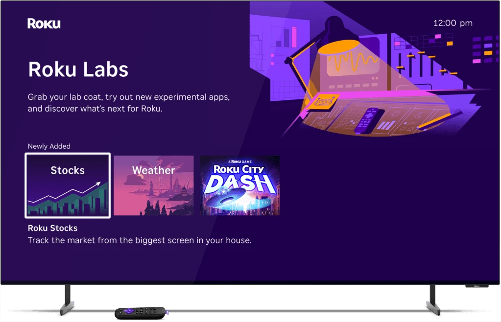 Giao diện Roku Labs hiển thị các ứng dụng thử nghiệm trên TV