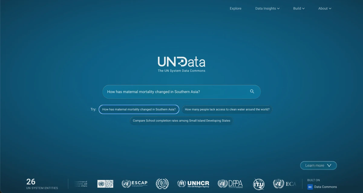 Giao diện tra cứu thống kê trên UN System Data Commons