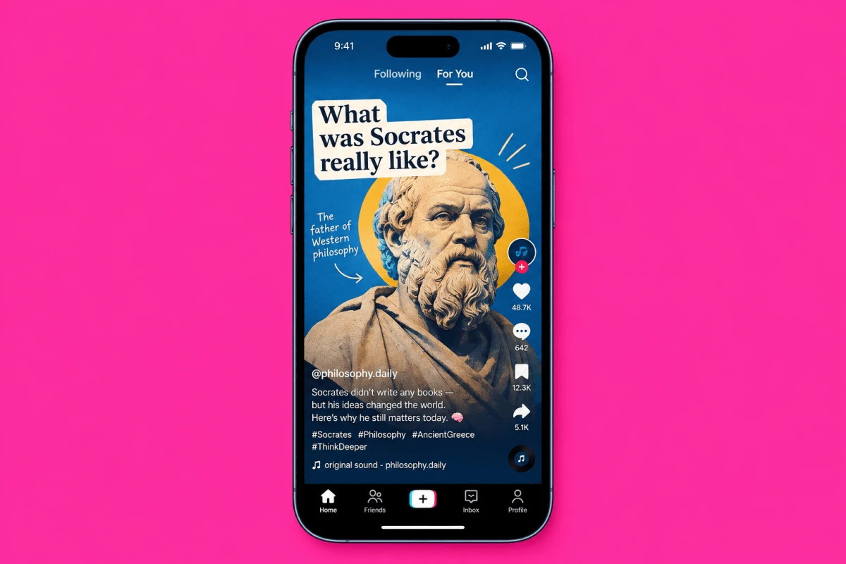 Bài học về Socrates hiển thị trong giao diện cuộn dọc của ScrollEd