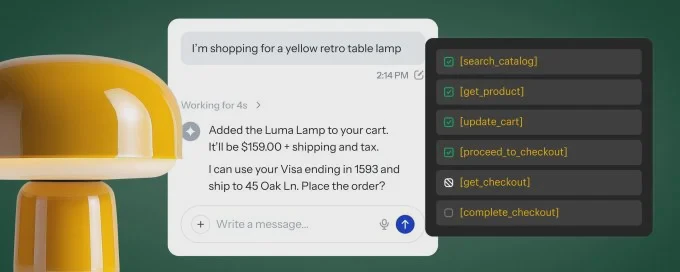 Sơ đồ tác tử AI dùng WebMCP để thanh toán trên Shopify