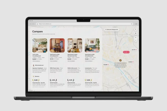 Giao diện Airbnb so sánh các chỗ ở trong danh sách yêu thích