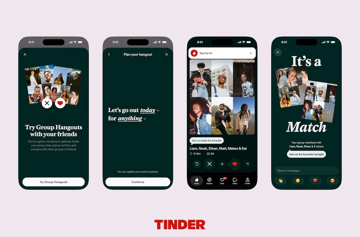 Giao diện Tụ họp nhóm mới trên ứng dụng Tinder