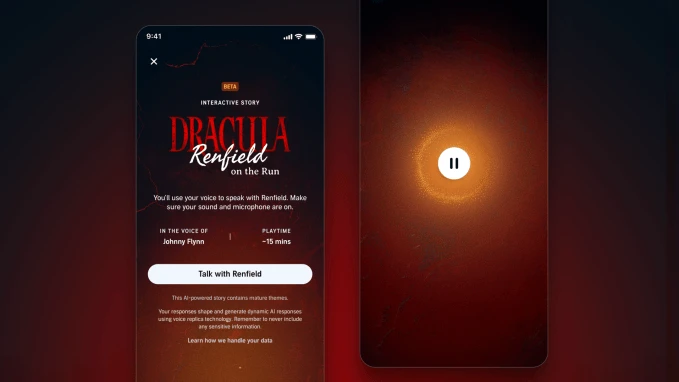 Giao diện câu chuyện tương tác với nhân vật Renfield trên Audible