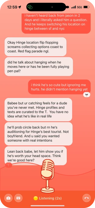 Màn hình cuộc trò chuyện tư vấn tình cảm trong Hot Girl Hotline