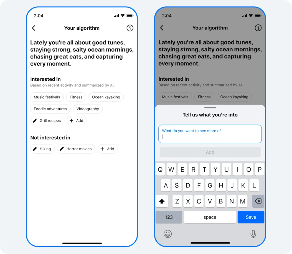 Giao diện điều chỉnh thuật toán đề xuất nội dung trên Facebook