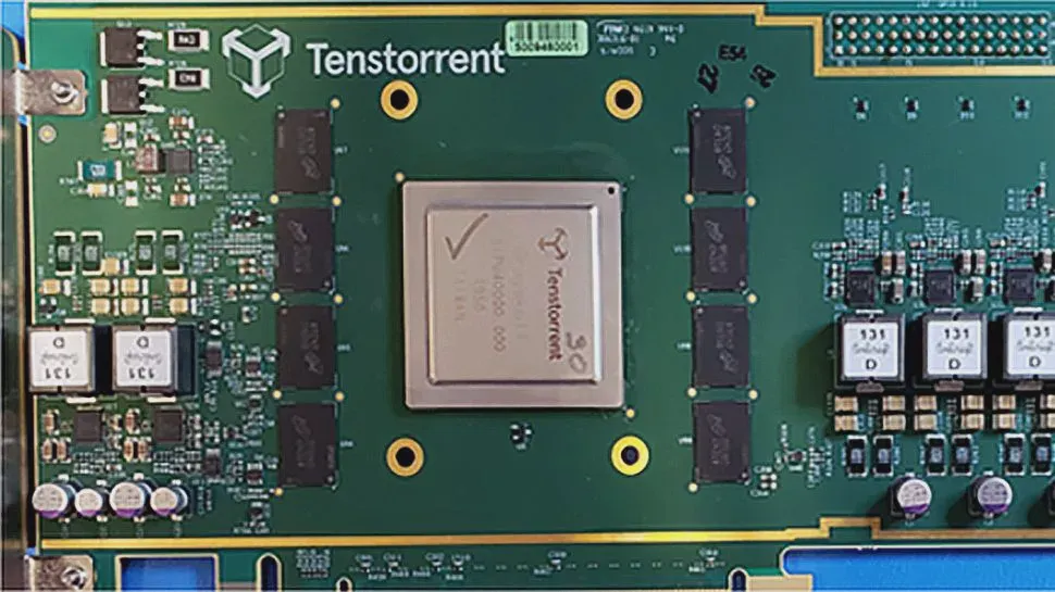 Biểu trưng Tenstorrent trên nền đồ họa bộ xử lý